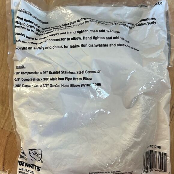 Watts Universal Dishwasher Connector Install Kit 3/8’’C to 3/8’’C 96in 11000 - Picture 2 of 2